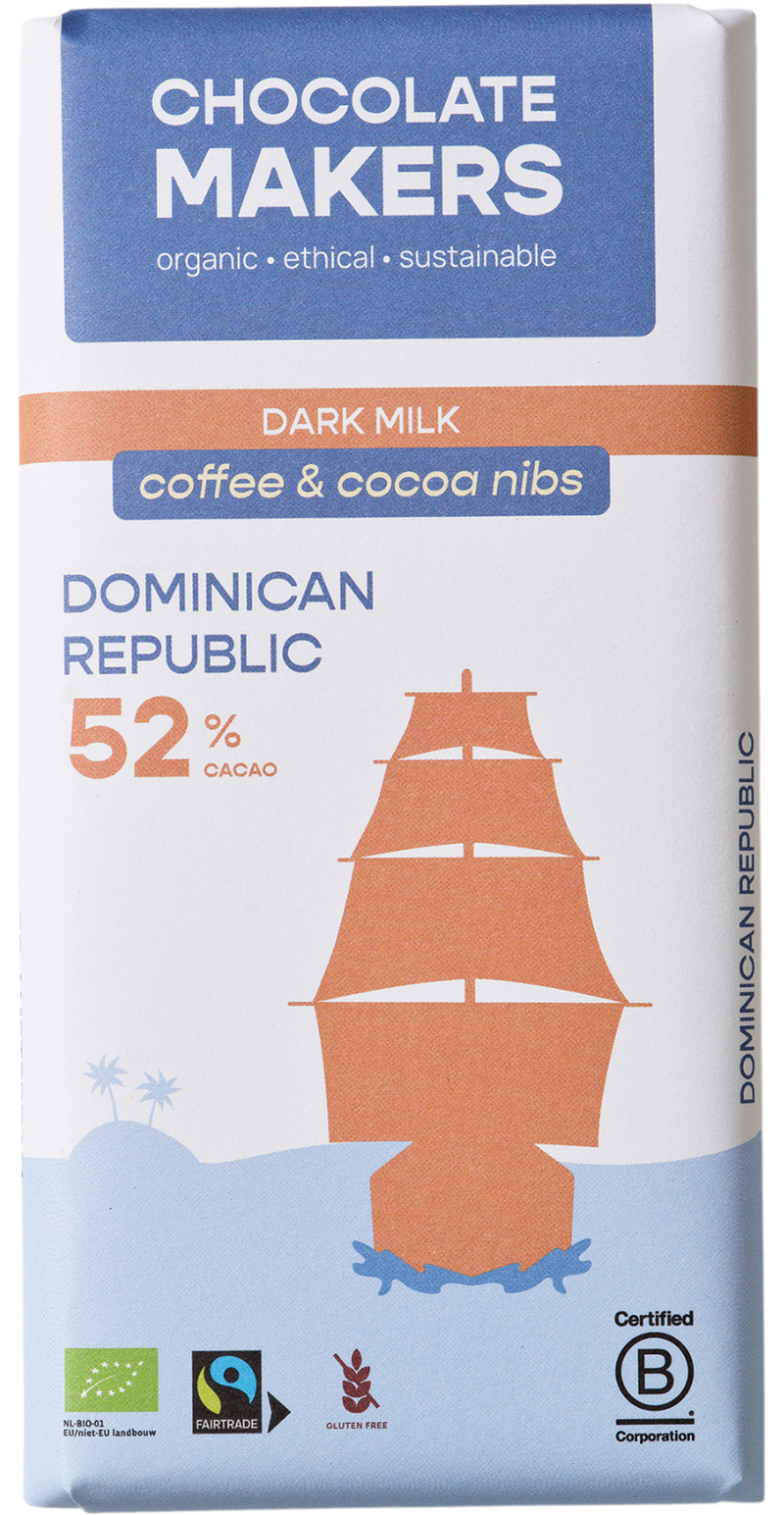 Dominican Republic 52% cacao | Milk Chocolate with Coffee & Cacao Nibs
