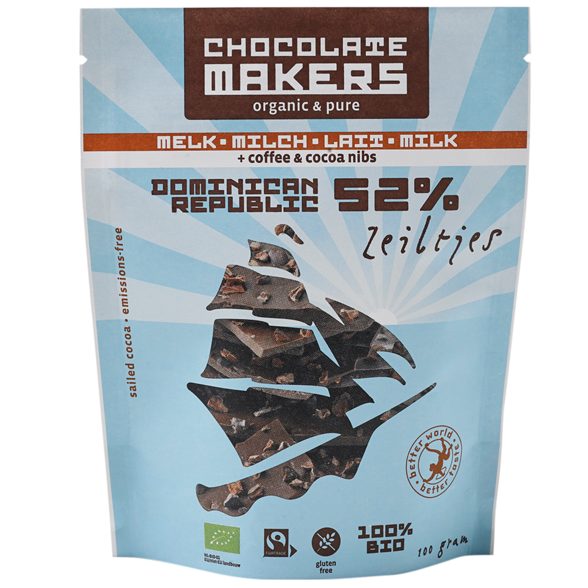 Zeiltjes 52% cacao | Milk Chocolate with Coffee & Cacao Nibs