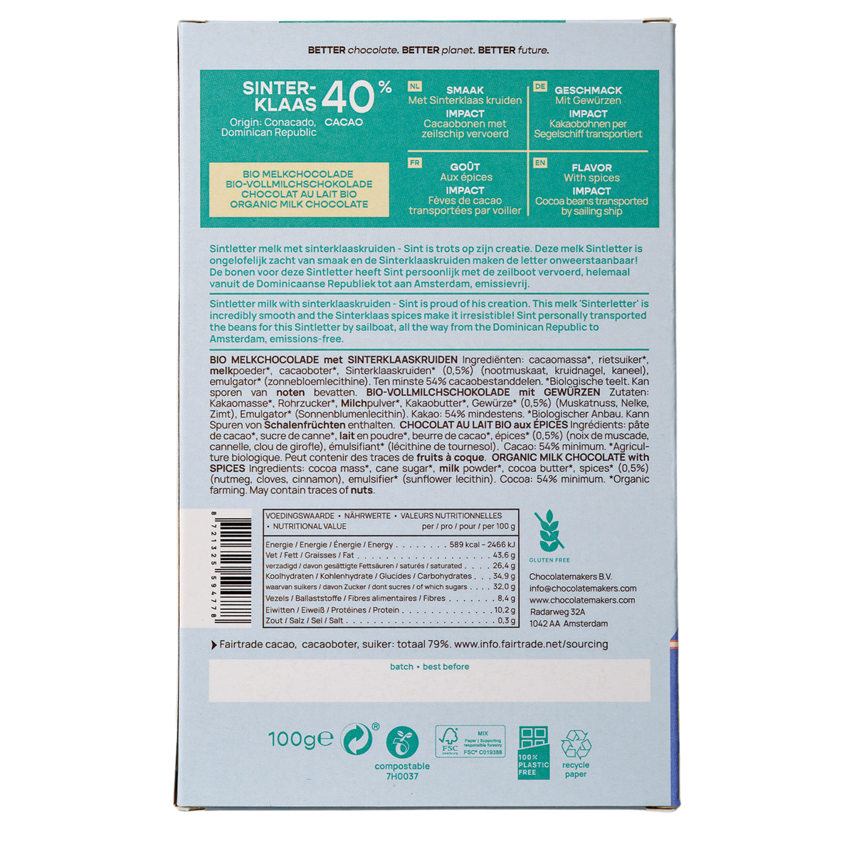 Sintletter 40% cacao | Milk Chocolate with Sinterklaas Spices