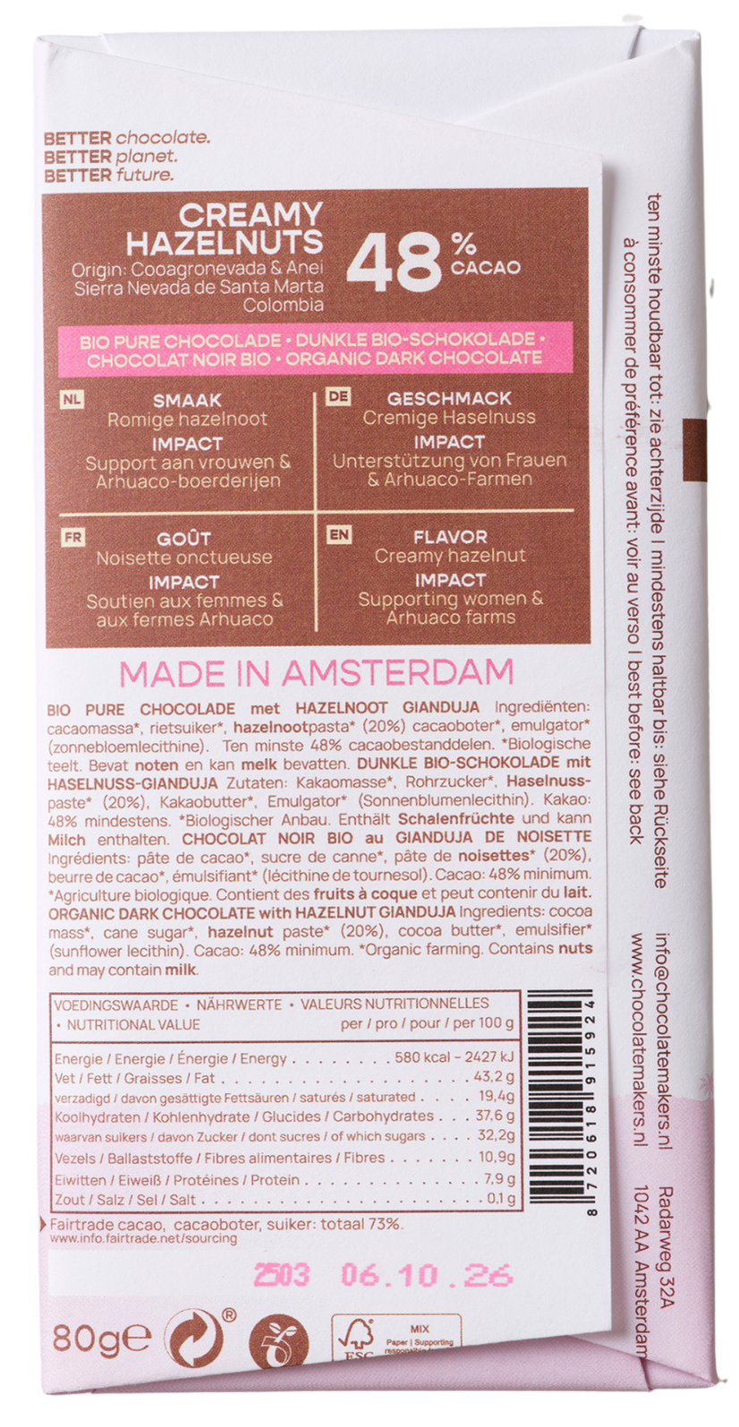 Colombia 48% cacao | Dark Chocolate with Creamy Hazelnut