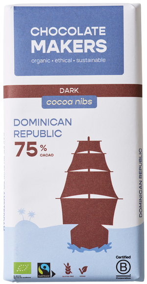 Dominican Republic 75% cacao | Dark Chocolate with Cacao Nibs