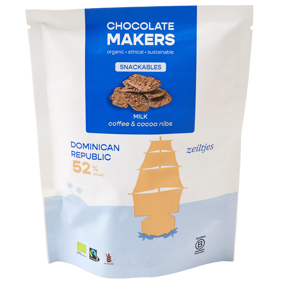 Zeiltjes 52% cacao | Melkchocolade met koffie en cacaonibs